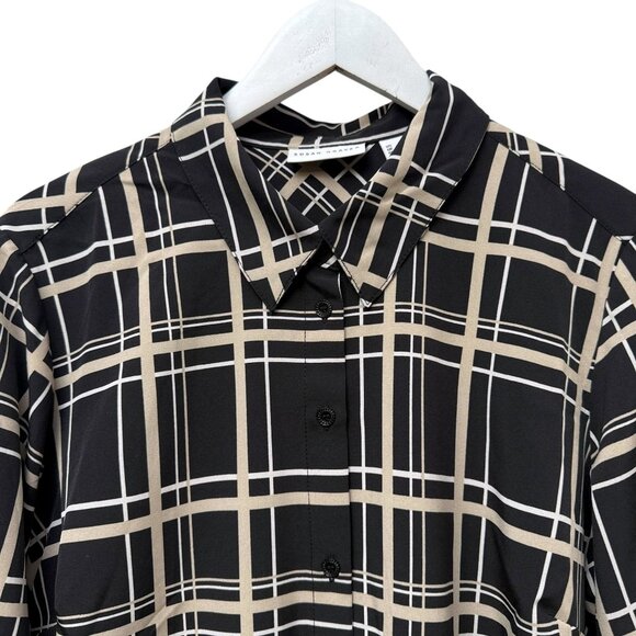 SUSAN GRAVER Womens Top Large Black Tan Plaid Button Up Shirt Long Sleeve NWOT - Picture 2 of 10